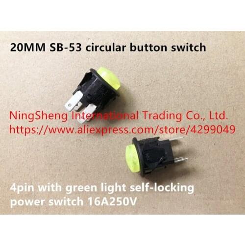 Original new 100% import 20MM SB-53 circular button switch 4pin with green red light self-locking power switch 16A250V