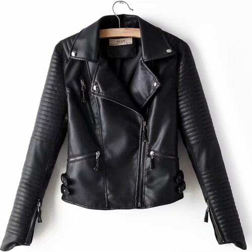 2020 Autumn Winter Vintage Biker Leather Jacket Solid Slim Design Leather Jacket Women Punk Leather