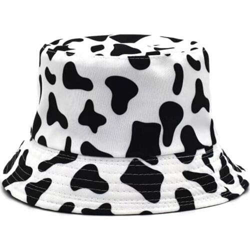 2021 New Fashion Reversible Black White Cow Pattern Bucket Hat Foldable Panama Hat Fisherman Cap For Men Women Gorras Summer Cap