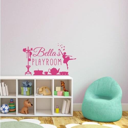 Custom Personalized Playroom Sign for a Girl Wall Decal Home Decoration Bedroom Door Stickers Dancer Ballet Mural Decals D514