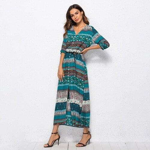 Bohemian Printing Long Dress Women Maxi Long Dress Floral Print Retro Hippie Vestidos Chic Brand Clothing Boho Dress
