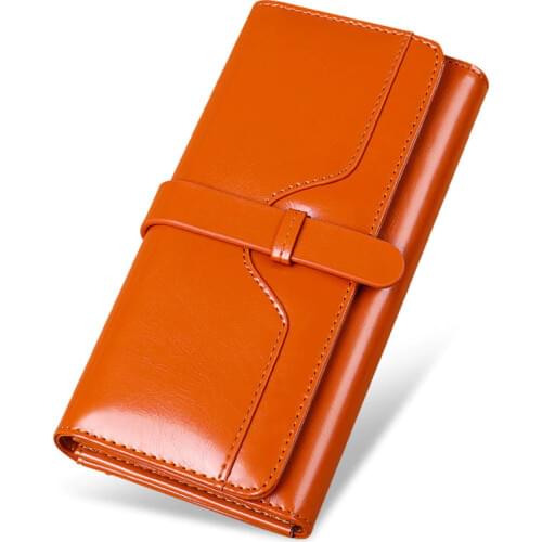 Luxury Genuine Leather Wallets Women Clutch bag Long Oil Wax Leather Card Holder Coin Purse Lady Wallets New Cartera Mujer 2020