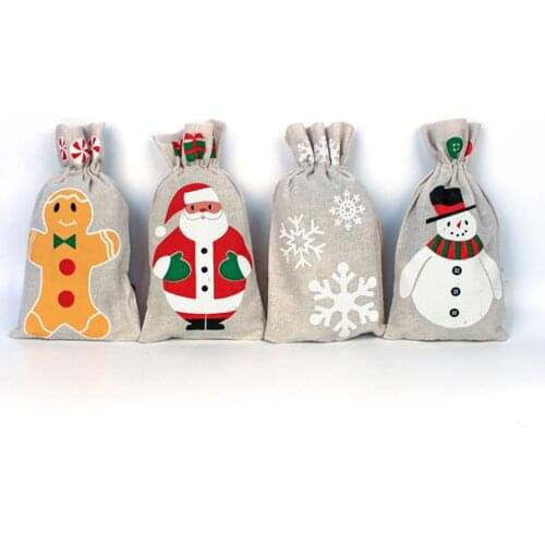 Christmas Drawstring Gifts Bag Hanging Pouch For Santa Clause Snowflake Snowman Xmas Storage Burlap Birthday Party Candy Bag SN