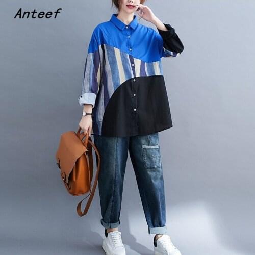 Long sleeve plus size shirts for vintage blouse Casual loose spring autumn tops women 2021 blouses button up shirt clothing