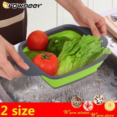 2 size Foldable Washing Drainer Food Fruit Vegetable Filter Basket Kitchen Space-saving Storage Colander Container with Handle