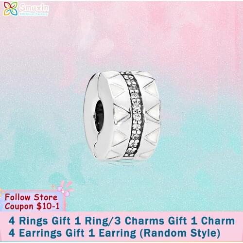 Smuxin 925 Sterling Silver Beads Sparkling Jagged Lines Clip Charms fit Original Pandora Bracelets for Women Jewelry Making Gift