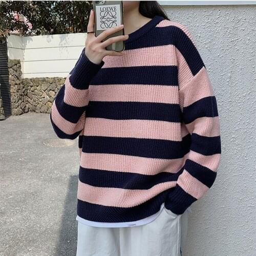 Lovers Sweatshirts Men Casual Loose Sweatshirts Oversized 2021 New Spring Streetwear Striped Male Hiphop Winter Homme Clothing