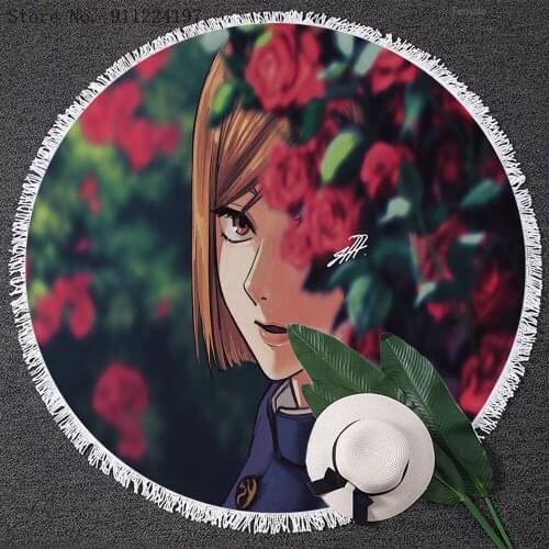 Japanese Manga Round Summer Beach Towel Microfiber Quick-dry Towel Tapestry Jujutsu Kaisen Super Boys Blankets For Child Teens