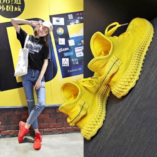 Candy color breathable sneakers female2019 summer new Korean version of casual shoes flying weaving students running board shoes