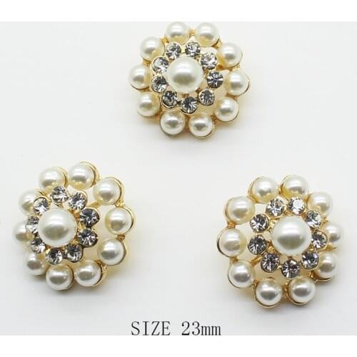 ZMASEY Metal Buttons For Clothing 10pcs/lot 23mm Alloy Shank Diamond Buttons Sewing Gold Decoration Pearl Sale Price