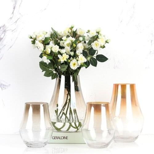 1PC Glass Flower Vase Metal Color Art Vase Champagne Flowerpot Home Decor Wedding Decoration Hydroponics Container