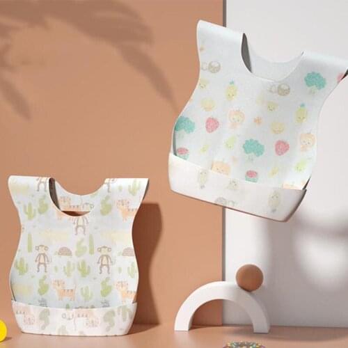 10Pcs/Set Cartoon Elephant Disposable Baby Bibs With Food Catcher Pocket for Travel Infant Feeding Saliva Towel Accessories