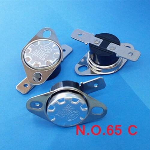 10 pcs/lot) Normally Open Thermostat, Temperature Switch, NO 65 Celsius KSD301 10A 250V
