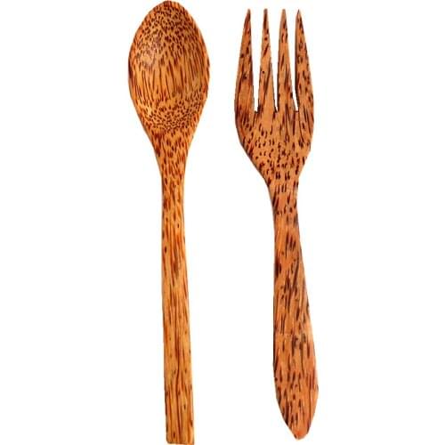 2-4pcs 100% Organic Coconut Spoon Foks Cutlery Natural Bamboo Wooden Coconut Spoon for Coconut Shell Bowl Coconut Cutlery Set