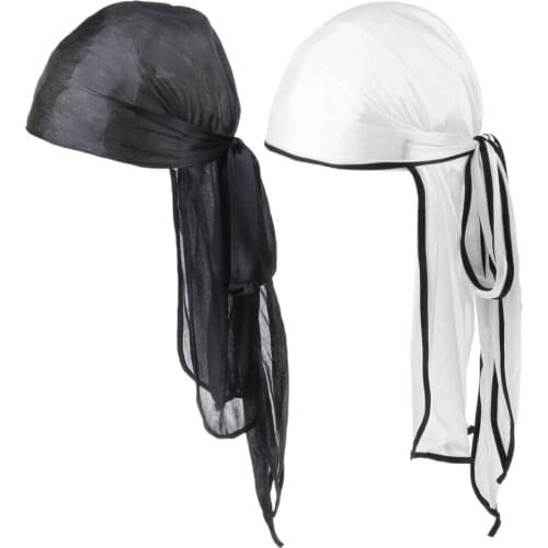 2x Women Durag Long Tail Hair Loss Headwraps Muslim Bandana Wave Cap