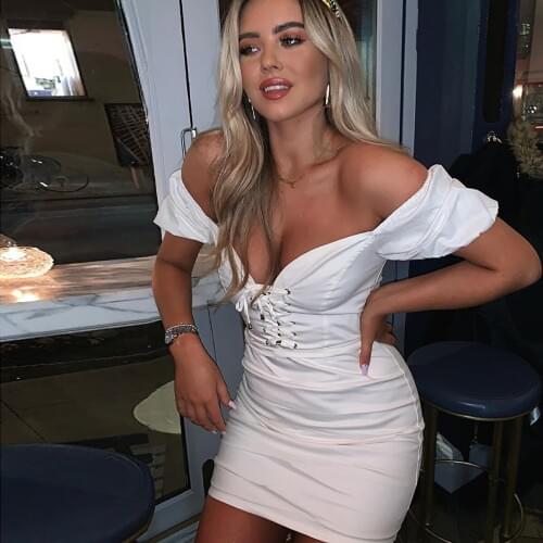 2019 New Pure Color Frenulum V-neck Short Sleeves Bodycon Dress Women Backless Sexy High Waist 3 Color Fashion Women Dress
