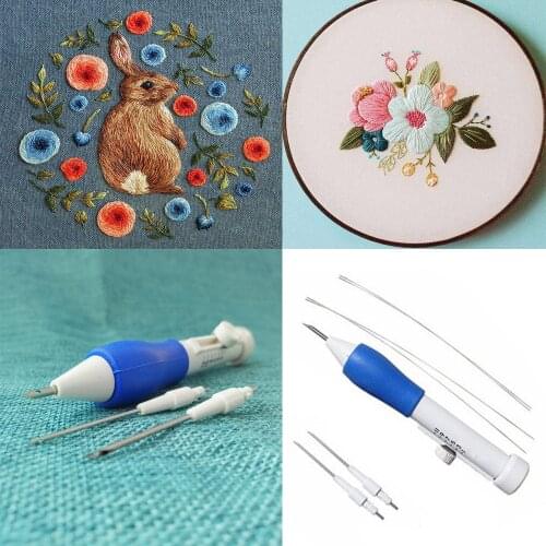 3 Needles 2 Threaders Craft Tool Punch Needle Set 3 Size Punch Needle Set Embroidery Stitching Craft Tool For Diy Sewing #T1P