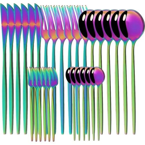 30Pcs Tableware Non-fading 18/10 Stainless Steel Dinnerware Cutlery Set Rainbow Colorful Hotel Party Kitchen Flatware Set