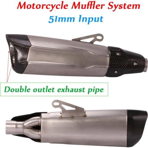 51MM Head Motorcycle Double Outlet Exhaust Pipe Stainless Steel Carbon Fiber Tail Silencer Muffler System Set 550mm 630mm Length