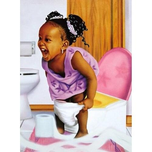 African little girl on the toilet 5D DIY diamond painting Full Square Round Drill mosaic embroidery sale needlework art AA2734