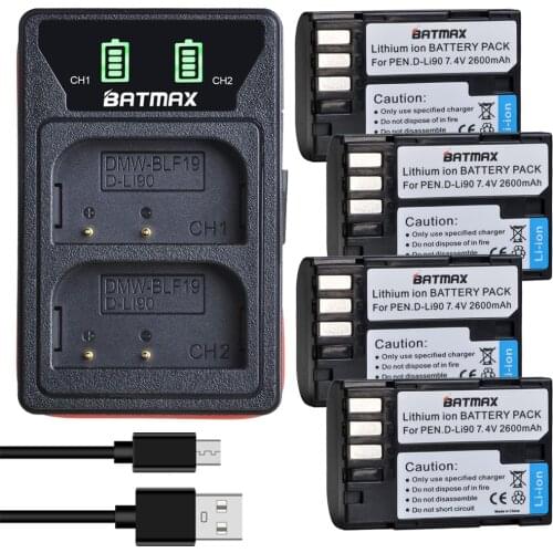 Batmax D-LI90 D-Li90 Battery+LED Dual Charger with Type C Port For PENTAX K-7 K-7D K-5 K-5 II 645D K01 K-3 K-3 II 645Z L15