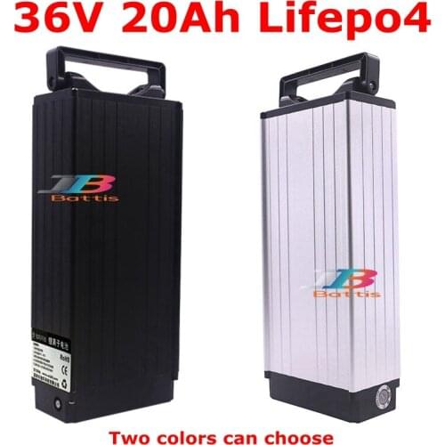 High quality 36V 20Ah Lifepo4 Rear rack battery aluminum alloy BMS 12S for 750w 1000W bicycle ebike scooter + 3A charger