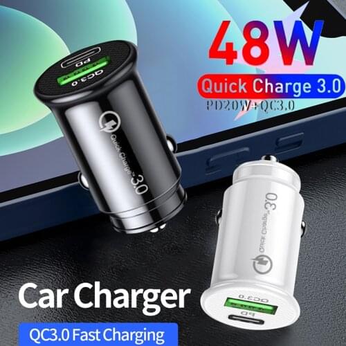 QC 3.0 2 USB C Car Charger 2-Ports Quick Charge 3.0 Fast Charger for Car Phone Charging Adapter for iPhone 12 X Xs Xiaomi