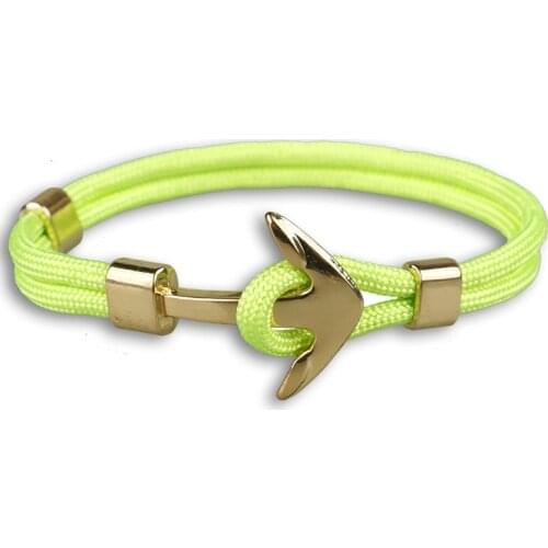 Fashion Men Bracelets Women Couple Gifts Wrap Braided Wristband Nylon Bracelet Men Golden Alloy Hook Anchor Rope Bangle Jewelry