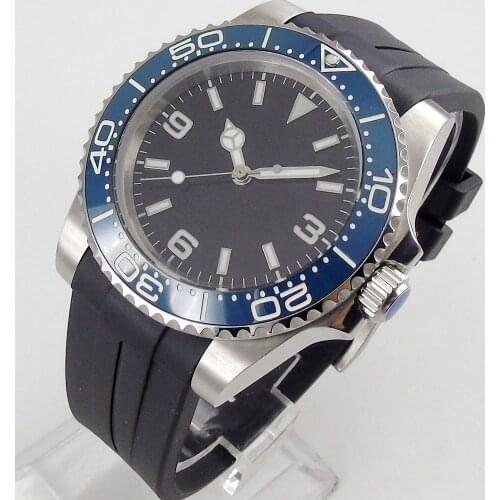 40mm Sterile Dial Sapphire Glass Date Luminous Black Rubber Blue Ceramic Bezel MIYOTA 8215 Automatic Movement Mens Watch