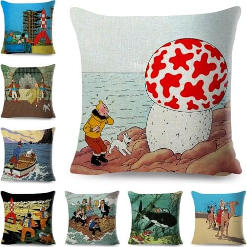 The Adventures of Tintin Pillow Case Decor Cartoon Anime Print Cushion Cover for Sofa Home Children Room Polyester Pillowcase