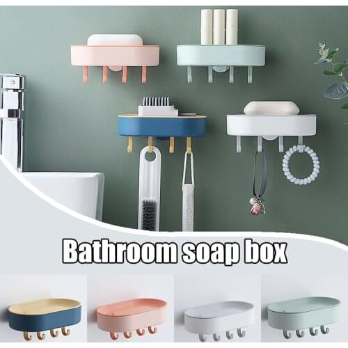 Drain Soap Box Multifunctional Punch-free Wall Hanging Storage Rack Removable Holder for Bathroom Kitchen TS2