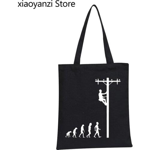 Human Evolution Of Lineman Birthday Gift For Electrician Dad Father Husband Eco Reusable Shopping Canvas Tote Bags Shoulder Bags