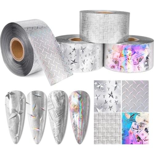 120m x 4cm Five-pointed star Holo Nail Foils Metal Color Nail Transfer Foil Slider Decals Holographic Silver Foils