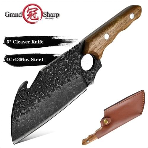 Grandsharp Handcrafted Kitchen Knife with Full Tang Rosewood Handle Sharp Cleaver For Beef Chicken Chef Butcher Kitchen Knives