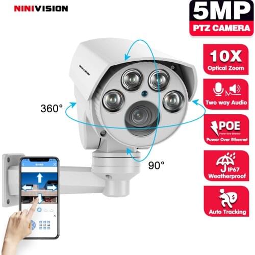 Outdoor HD Security PTZ IP Camera Waterproof 10X Optical Zoom 5MP POE Human Detection CCTV Video Surveillance Cam