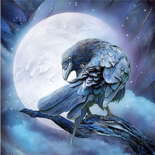 Moon Night Crow Diamond Painting Round Full Drill Animal Nouveaute DIY Mosaic Embroidery 5D Cross Stitch Home Decor Gifts