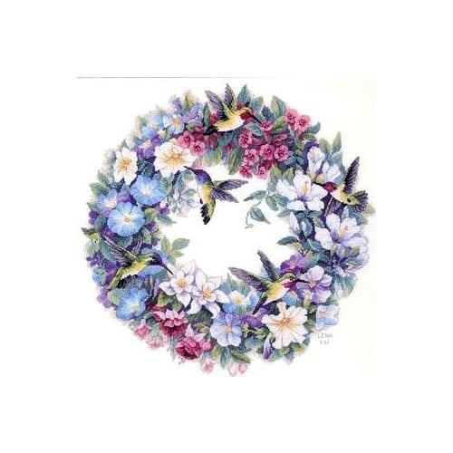 Chinese Fishxx Cross stitch embroidery kit diy,flowers wreath and bird hummingbirds,printing,pattern 11CT,needlework T019