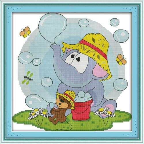 Blow bubbles cross stitch kit DMC color cotton thread 14ct 11ct count aida canvas stitches embroidery DIY handmade needlework