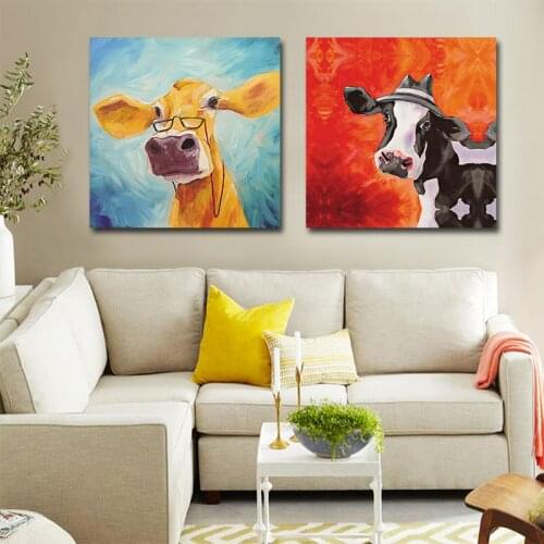 Wall Art Oil Animal Lovely Cororful Cow Painting Modern Home Decor On Canvas for Living Room Prints And Posters No Frame