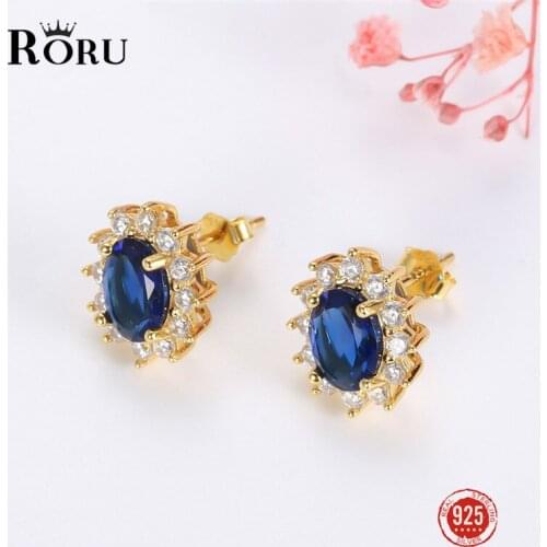 Real Sterling Silver 925 Earrings Dazzling Clear Zircon Blue Cubic Zircon Earrings for Women Wedding Anniversary Jewelry