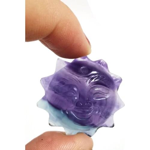 Natural Reiki Series Fluorite Sun Smile Face Crystal Carving For Home Decoration LJ