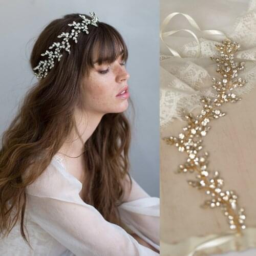 Charming Rhinestone Crystal Tiara Wedding Headband Gold Color Bridal Hair Crown Ornament Handmade Women Hair Jewelry