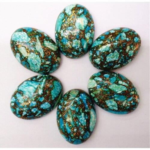 6Pcs 25x18x7mm Blue And Brown Gold Sea Sediment Jasper & Pyrite Oval Cab Cabochon DIY Jewelry Making Accessories M325
