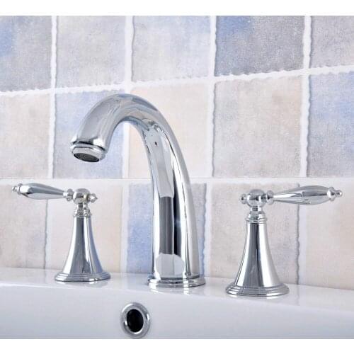 3 Hole Polished Chrome Deck Mounted Bathroom Mixer Tap Bath Basin Sink Vanity Faucet Water Tap Bath Faucets Nnf547
