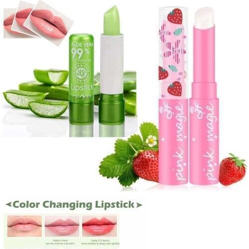 Lipstick ,Aloe Vera /Strawberry Lipstick Color Mood Changing Long Lasting Moisturizing Lipstick Makeup Lip Care Beauty