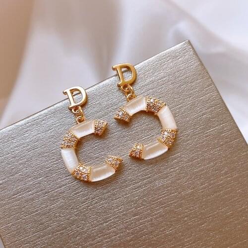 Alphabet D C Crystal Drop Earrings for Women New Brand Trendy Name Letter Big Wedding Earrings 2020 Fashion Jewelry Party