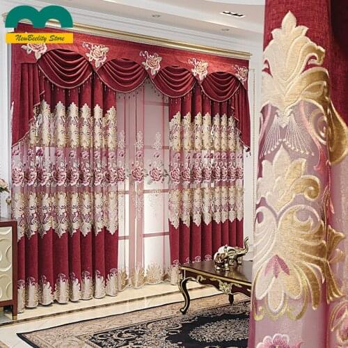 European style chenille hollowed out embroidery shading window screen custom curtain finished living room bedroom
