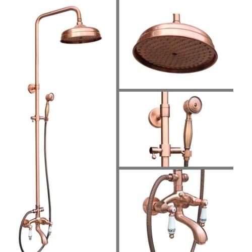 Antique Red Copper Brass Bathroom Shower Faucet Set Bathtub Shower Faucet Bath Shower Tap Rainfall Shower Head arg531
