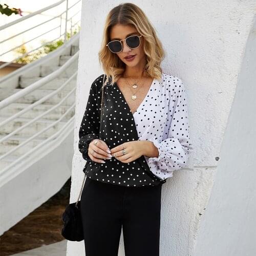 Women Sweet Polka Dot Blouse V neck Flare Sleeve Shirts Female Cute Casual Stylish Polka Tops