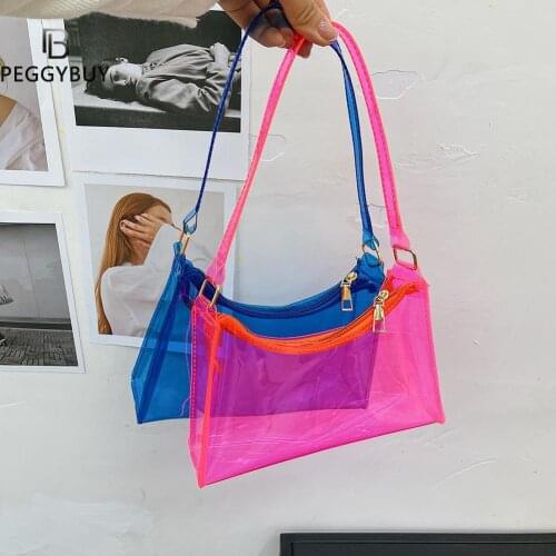 Women PVC Transparent Underarm Shoulder Bags Fashion Candy Color Ladies Tote Handbags Summer Simple Daily Pouch